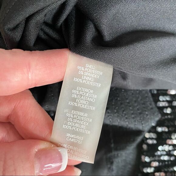 Calvin Klein Sleeveless Sequin Sheath Dress Scooped Back Black Silver 2 Mini Y2K - Picture 6 of 10